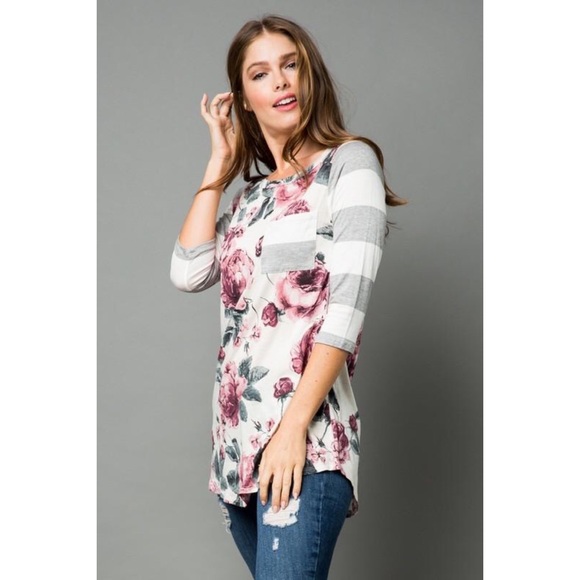 NWT 3/4 sleeve Floral Raglan Tee - Picture 2 of 6
